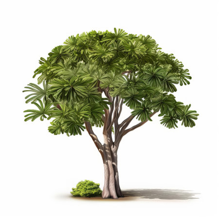 the sassafras palm, also known as sabal palm, stands majestically against a pristine white background, its delicate fronds and sturdy trunk showcased in stunning detail, highlighting the intricate textures and natural beauty of this iconic florida native plant, perfect for botanical and nature-inspired designs. ai generatedの素材