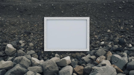 the frame relay mockup, set against a rugged gravel background, showcases a sleek 7x5 inch frame size with a minimalist design, perfect for networking and telecommunications enthusiasts, featuring a clean aesthetic that highlights the device's functionality and technical details. ai generatedの素材