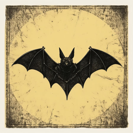 the bat, a mysterious creature of the night, is beautifully depicted in this stunning woodblock print illustration, showcasing a minimalist design with a bold, one-color aesthetic, evoking a sense of simplicity and elegance, perfect for fans of nocturnal animals and japanese-inspired art. ai generatedの素材