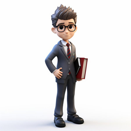 matthew, a cheerful student, proudly wears his 3d school uniform, complete with a crisp white shirt, dark blue trousers, and a tie, standing confidently against a pure white background, exuding a sense of academic excellence and youthful enthusiasm, perfect for educational and e-learning environments. ai generatedの素材