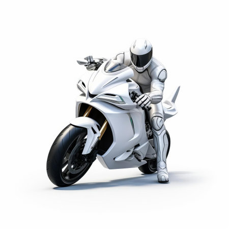 this motorcycle, belonging to a popular game character, stands proudly in a t-pose on a pristine white isolated background, showcasing its sleek design and vibrant colors, evoking a sense of speed and adventure, perfect for gamers and motorcycle enthusiasts alike. ai generatedの素材