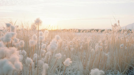 the prairie in thailand stretches as far as the eye can see, its lush green grasses swaying gently in the breeze, captured beautifully on analog film, showcasing the serene beauty of this unique landscape, with the white sand of the nearby beach adding a touch of tropical charm. ai generatedの素材