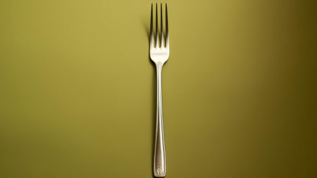 a fork lies elegantly on a table in the study, showcasing its sleek olive fork design against a warm olive tone background, illuminated by natural lighting, capturing the intricate details of the same style fork in stunning high-definition quality. ai generatedの素材