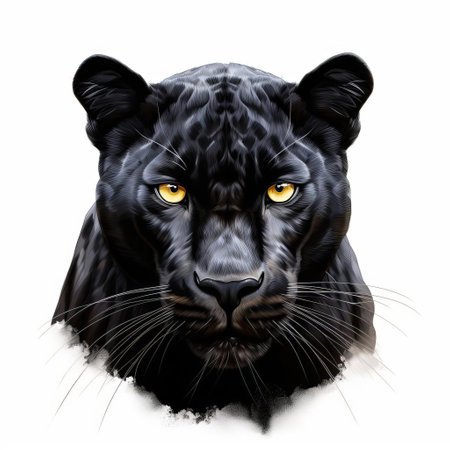 the panther, a majestic and powerful big cat, is showcased in stunning detail in this ultra-clear 8k close-up illustration, set against a crisp white background, highlighting its sleek fur, piercing eyes, and sharp features, perfect for nature enthusiasts and wildlife lovers. ai generatedの素材