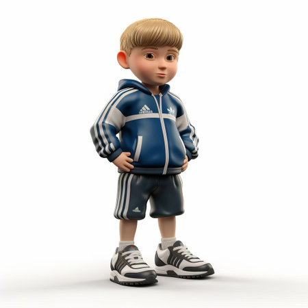the cartoon boy, dressed in adidas originals zx 8000 sneakers, stands confidently against a crisp white background, showcasing his vibrant 3d animated features, colorful outfit, and trendy footwear, perfect for illustrations, graphics, and digital art projects focused on youth culture and streetwear fashion. ai generatedの素材