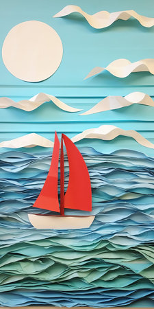 a dredger sails through wavy seas, its billowing sails harnessing the wind, set against a clear sky with curved wind currents blowing in different directions, symbolizing the uncertainty of life's journey, as the blurred horizon line echoes the quote's notion of navigating without a clear destination. ai generatedの素材