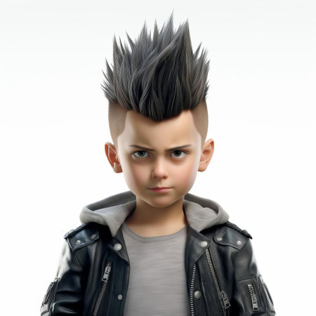 aiden, a stunning 3d male model, stands confidently on a crisp white background, showcasing his edgy faux hawk hairstyle, perfect for 3d animation, video games, and digital art projects, highlighting modern hairstyles and trendy fashion styles for men. ai generatedの素材