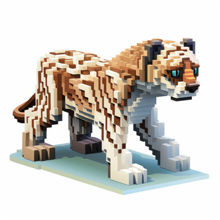 the jaguar, a majestic 3d 8-bit pixel cartoon character, stands proudly against a crisp white background, showcasing its vibrant, blocky features and playful demeanor, evoking a sense of nostalgia and retro gaming charm in this unique digital artwork. ai generatedの素材