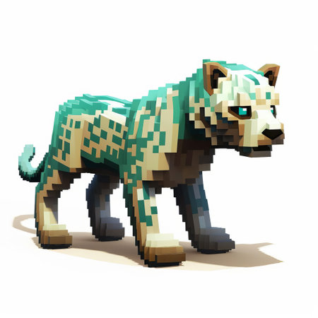 the jaguar, a majestic 3d 8-bit pixel cartoon character, stands proudly against a crisp white background, showcasing its vibrant colors and intricate details, perfect for gamers, designers, and fans of retro-style graphics and pixel art. ai generatedの素材