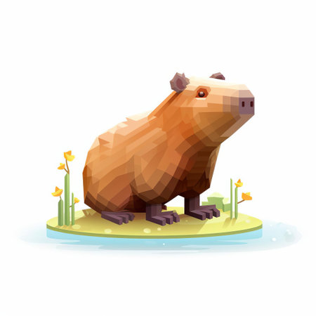 this capybara, depicted in a vibrant 3d 8-bit pixel art style, stands out against a crisp white background, showcasing its full body in a playful and colorful cartoon illustration, perfect for gamers, retro enthusiasts, and animal lovers alike. ai generatedの素材