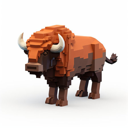 a majestic bison stands proudly in a stunning 3d 8-bit pixel cartoon illustration, set against a crisp white background, showcasing its powerful full body physique, with intricate pixel details and vibrant colors, perfect for gamers, designers, and wildlife enthusiasts alike. ai generatedの素材