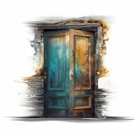 the door, a stunning example of algorithmic art, stands isolated on a pristine white background, its intricate digital patterns and vibrant colors popping against the clean canvas, showcasing the beauty of computer-generated design in a mesmerizing visual display. ai generatedの素材