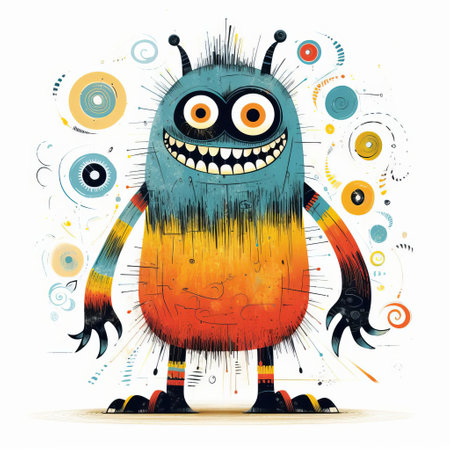 the monster, a mesmerizing creation of algorithmic art, stands isolated on a pristine white background, showcasing its full body in a striking pose, its vibrant colors and intricate details captivating the viewer's attention, perfect for fantasy and sci-fi enthusiasts. ai generatedの素材