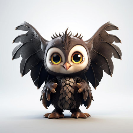 the little cute bat falcon, a mesmerizing 3d model crafted in 3ds max, is showcased in a stunning front view against a pristine white background, evoking a fantasy style reminiscent of unreal engine, perfect for gamers, 3d artists, and fantasy enthusiasts alike. ai generatedの素材