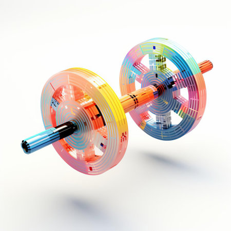 a barbell, a staple of weightlifting and strength training, is showcased in a stunning display of algorithmic art, its sleek design and metallic sheen popping against a crisp white background, evoking a sense of modernity and precision, perfect for fitness enthusiasts and art lovers alike. ai generatedの素材