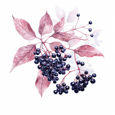 the elderberry, a vibrant purple fruit, is beautifully showcased in this stunning piece of algorithmic art, isolated on a pristine white background, highlighting its intricate details and natural beauty, perfect for health and wellness enthusiasts, foodies, and nature lovers alike. ai generatedの素材