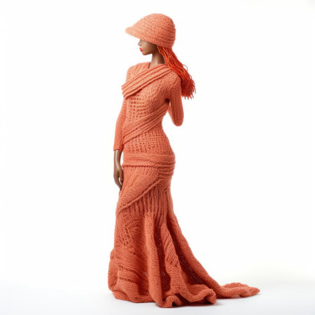 samantha, a charming knitted doll, sits isolated on a pristine white background, showcasing her intricately stitched features and vibrant colors, making her a perfect prop for photography, crafting, and textile art enthusiasts, highlighting the beauty of handmade knitted toys and amigurumi designs. ai generatedの素材