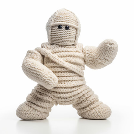 joshua, a handsome young boy, is showcased in a full-body pose, isolated on a pristine white background, wearing a warm and cozy knitted sweater, perfect for a winter wonderland theme, highlighting the beauty of handmade clothing and the joy of childhood innocence. ai generatedの素材