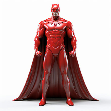 the 3d male superhero, dressed in a vibrant costume, stands confidently on a pristine white background, showcasing his powerful physique and dynamic pose, evoking a sense of strength and courage, perfect for comic book fans, graphic designers, and digital artists seeking high-quality, isolated superhero illustrations. ai generatedの素材