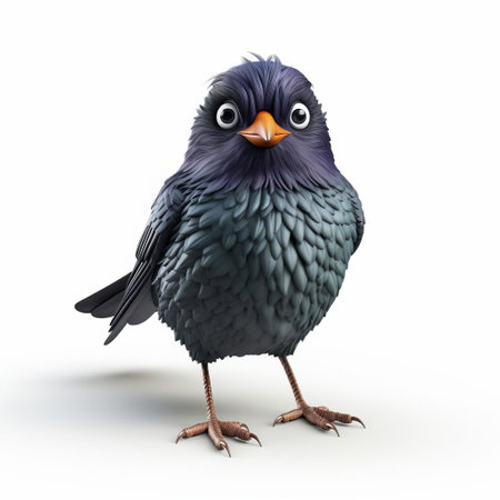 a starling, meticulously crafted in 3d, takes center stage against a pristine white background, showcasing its vibrant plumage and intricate details in a stunning plastic cartoon rendition, perfect for nature enthusiasts, graphic designers, and bird lovers alike. ai generatedの素材