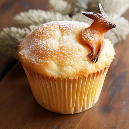 this kangaroo-shaped muffin pastry is a delightful treat, featuring a soft and fluffy texture, topped with a sweet glaze and decorated with edible eyes and a nose, perfect for an australian-themed party or a fun breakfast surprise, showcasing creative pastry art and baking skills. ai generatedの素材