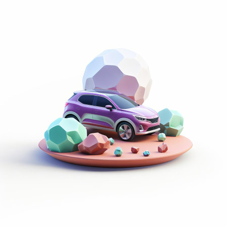 the solo car icon design, crafted with meticulous attention to detail, sits proudly on a pristine white isolated background, showcasing its sleek, glazed earth-inspired clay material and equiaxial surface, reminiscent of a bubble pad style, illuminated by flexible studio lighting, boasting a cute cartoon aesthetic, expertly rendered in 3d using c4d, with a stunning gradient effect, available in the highest quality hd and high-resolution formats.の素材