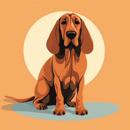 this adorable bloodhound illustration showcases the breed's distinctive wrinkled face and floppy ears in a minimalist yet charming design, perfect for dog lovers and fans of this scent-tracking breed, highlighting its unique features in a cute and endearing way. ai generatedの素材