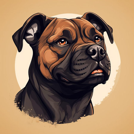 this adorable staffordshire bull terrier illustration showcases the breed's playful and affectionate nature, featuring a minimalist design that highlights the dog's endearing facial expression, floppy ears, and sturdy build, perfect for dog lovers and fans of this beloved breed. ai generatedの素材