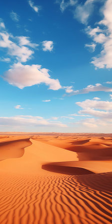 the desert landscape stretches out majestically, as far as the eye can see, in this breathtaking real photo, showcasing the vast expanse of arid dunes, sandy ridges, and rocky outcrops under a brilliant blue sky, capturing the essence of the harsh yet beautiful desert environment. ai generatedの素材