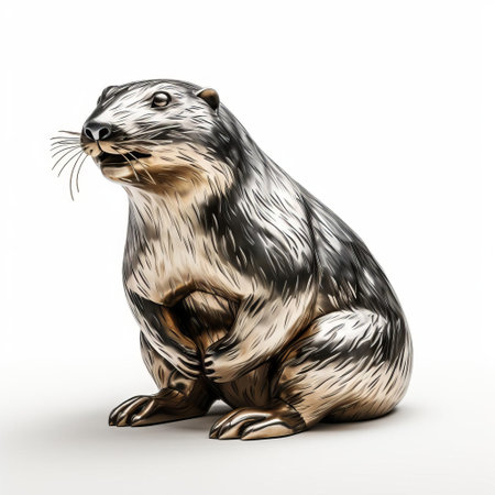 the marmot, a large ground-dwelling rodent, is showcased in stunning detail in this 3d model, boasting a realistic metal texture that accentuates its furry features, set against a crisp white background, perfect for 3d animation, graphic design, and wildlife illustration projects. ai generatedの素材