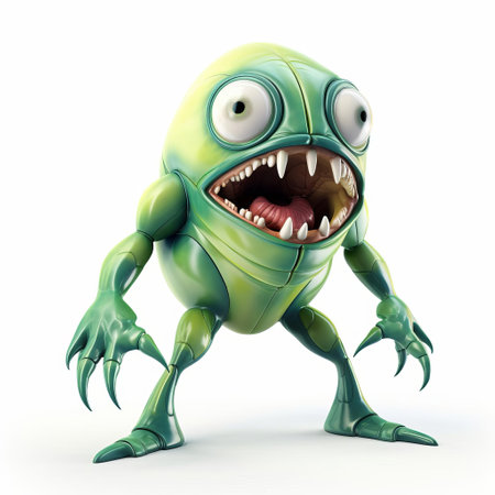 the fantastical 3d comic book creature stands proudly on a pristine white background, showcasing its vibrant, full-body design, complete with intricate details and bold colors, perfect for graphic novels, digital art, and fantasy illustrations, evoking a sense of adventure and mythical storytelling. ai generatedの素材