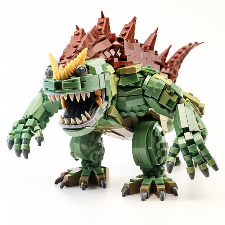 the mythical griffin, a legendary creature from ancient mythology, is meticulously recreated in lego form, isolated on a pristine white background, showcasing its majestic full body, complete with intricate wings, sharp talons, and a regal lion-like physique, perfect for lego enthusiasts and fans of mythical creatures. ai generatedの素材