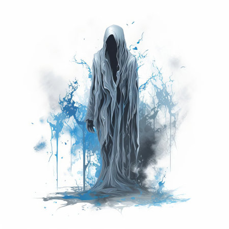 the lost soul, a hauntingly beautiful vector illustration, stands alone on a pristine white isolated background, exuding an aura of melancholy and longing, perfect for designs requiring a sense of mystery, solitude, and emotional depth, ideal for use in digital art, graphics, and creative projects. ai generatedの素材