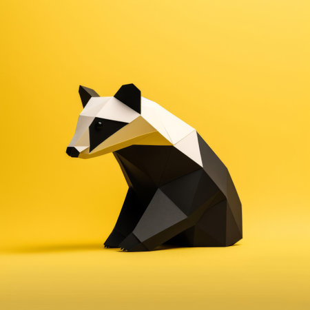this origami badger, crafted with precision and creativity, embodies a sense of curiosity and friendliness through its minimalist composition, incorporating a consistent color palette and simple shapes, perfect for decorating a modern nursery or kid's room with a touch of whimsy and playfulness. ai generatedの素材