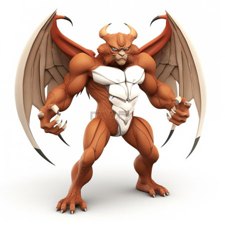 the majestic 3d manticore, a mythical superhero, stands proudly isolated on a crisp white background, showcasing its full body in stunning detail, with intricate scales, sharp claws, and majestic wings, perfect for fantasy and mythology enthusiasts, digital art lovers, and comic book fans. ai generatedの素材