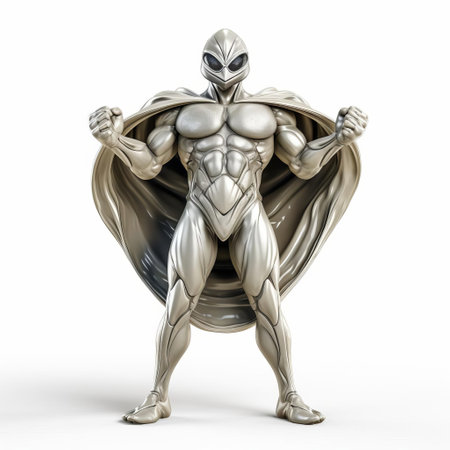 the 3d oysters superhero, standing proudly in a powerful pose, is isolated on a crisp white background, showcasing its vibrant colors and intricate details, perfect for illustrations, graphics, and designs requiring a heroic and whimsical touch, ideal for marine-life enthusiasts and fans of quirky superheroes. ai generatedの素材