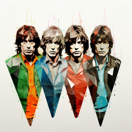 this contemporary art piece, crafted by artists inspired by the rolling stones, showcases a symmetrical, hand-painted, and experimental design, blending nordic graphic design elements with a minimalist x-ray effect, reminiscent of goya's classic etching art, featuring distressed design elements and a palette of nordic colours. ai generatedの素材