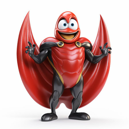 the 3d mussel superhero, dressed in a vibrant costume, stands confidently on a pristine white background, showcasing its full body in a powerful pose, exuding strength and heroism, perfect for illustrations, graphics, and designs requiring a bold, fictional, and humorous marine-inspired superhero character. ai generatedの素材