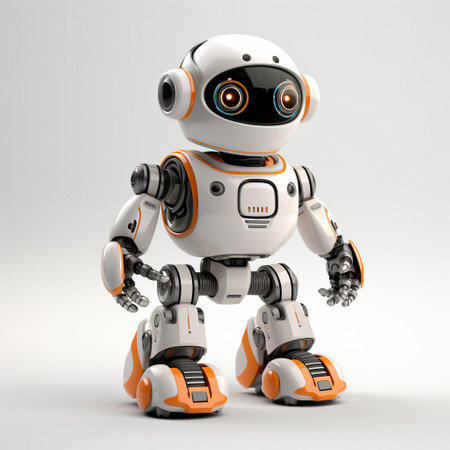 the companion robot, a futuristic and sleek artificial intelligence assistant, stands out against a pristine white background in this stunning 3d rendering, showcasing its advanced robotic design, smooth curves, and cutting-edge technology, perfect for futuristic and sci-fi themed visuals, robotics engineering, and ai innovation concepts. ai generatedの素材