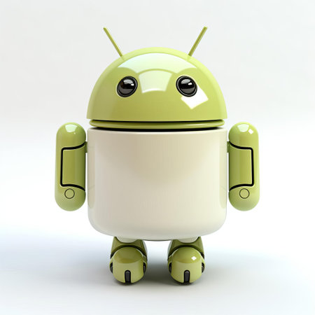the android robot, a symbol of the popular mobile operating system, is showcased in a stunning 3d rendering against a crisp white background, highlighting its sleek design and futuristic aesthetic, perfect for tech enthusiasts and android fans alike, illustrating innovation and modern technology. ai generatedの素材