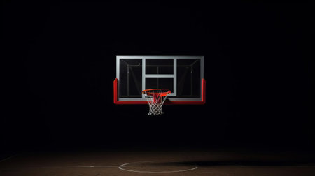 the basketball hoop stands alone against a vibrant, solid-colored background, capturing the essence of the game in a sleek and modern composition, shot with a canon eos r5 camera, showcasing the hoop's clean lines and sturdy design in crisp, high-resolution detail. ai generatedの素材