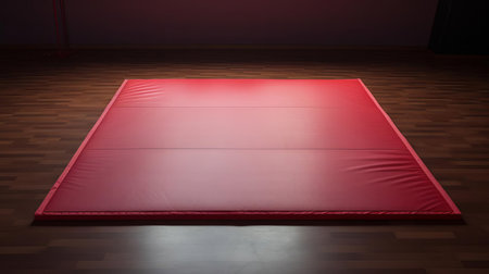 a gymnastics floor mat lies flat on a solid-colored background, captured in high-quality detail with a canon eos r5 camera, showcasing its textured surface and vibrant colors, perfect for gymnastics enthusiasts and sports equipment enthusiasts alike. ai generatedの素材