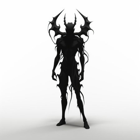 the 3d shadow demon, a menacing creature from the darkest depths of fantasy, stands tall in a full-body pose on a pristine white isolated background, its ominous presence radiating an aura of mystery and foreboding, perfect for dark art, horror, and fantasy designs. ai generatedの素材