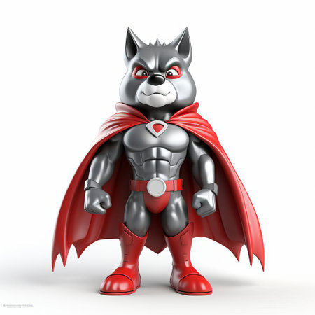 the wolf, a majestic 3d superhero, stands proudly isolated on a pristine white background, showcasing its powerful full-body physique, exuding strength and courage, perfect for fantasy and adventure designs, digital art, and comic book illustrations, highlighting bravery and mythical powers. ai generatedの素材