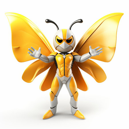 the 3d butterfly superhero, with its vibrant wings and colorful costume, stands proudly isolated on a white background, showcasing its full body in a dynamic pose, ready to save the day with its superpowers, blending fantasy and reality in a stunning digital art creation. ai generatedの素材