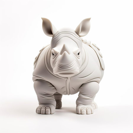 the rhinoceros, a vibrant vinyl toy from superplastic, stands proudly against a crisp white background, showcasing its bold colors and playful design, perfect for collectors and enthusiasts of limited edition art toys and figurines. ai generatedの素材