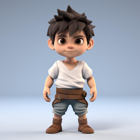 the little cute male character, crafted in 3ds max, stands proudly in front view against a pristine white background, showcasing his fantasy style design reminiscent of unreal engine aesthetics, with intricate details visible from head to toe in this high-quality, full-body render. ai generatedの素材