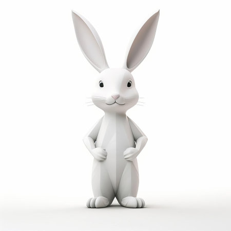 the rabbit, a minimalist 3d character, stands out against a clean white isolated background, showcasing its adorable full body pose, perfect for illustrations, graphics, and designs requiring cute and simple animal characters, ideal for children's books, animations, and digital art projects. ai generatedの素材