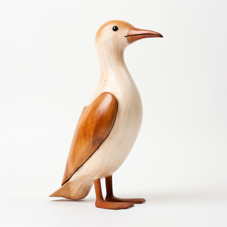 the albatross, a majestic handmade wooden sculpture, stands proudly on a pristine white background, showcasing its intricately carved full body, capturing the essence of the iconic seabird, perfect for nature lovers and wooden decorative enthusiasts alike, evoking a sense of freedom and elegance. ai generatedの素材