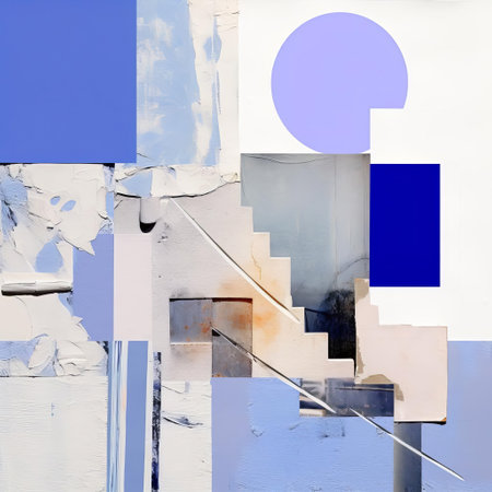 the collage background features a stunning periwinkle and white texture, perfectly complemented by a cadre cutout design, showcasing exceptional realism and attention to detail, with 32k textures and clever use of the rule of thirds and golden ratio, creating a visually striking abstraction. ai generatedの素材